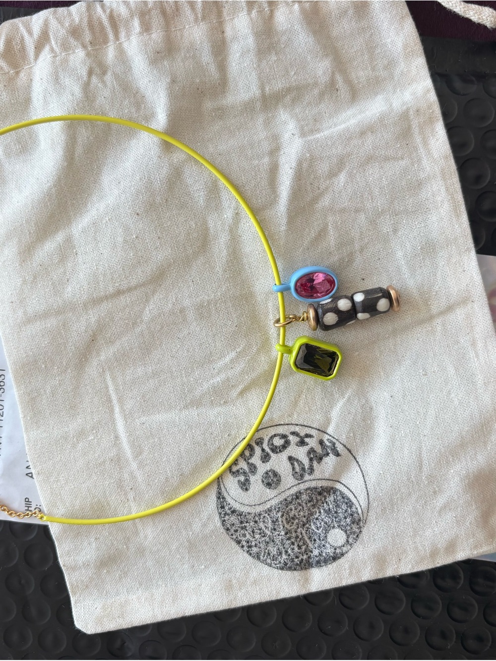 Spicy Dan Necklace with Neon Yellow Cord and Pink Pendant - Picture 4 of 5